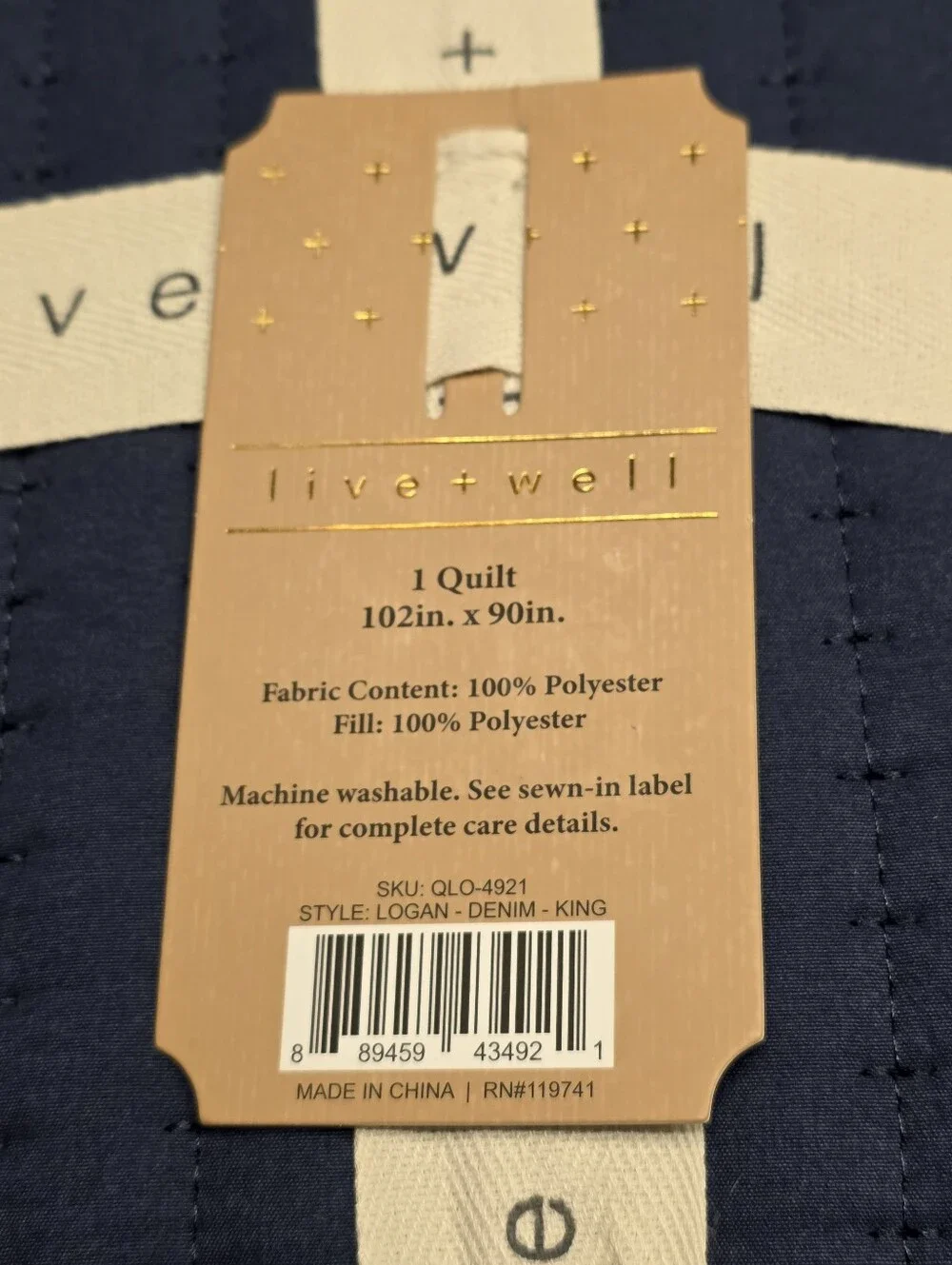 LIVE & WELL Garment Washed Box Stitch Quilt KING Size Logan DENIM Blue - NEW